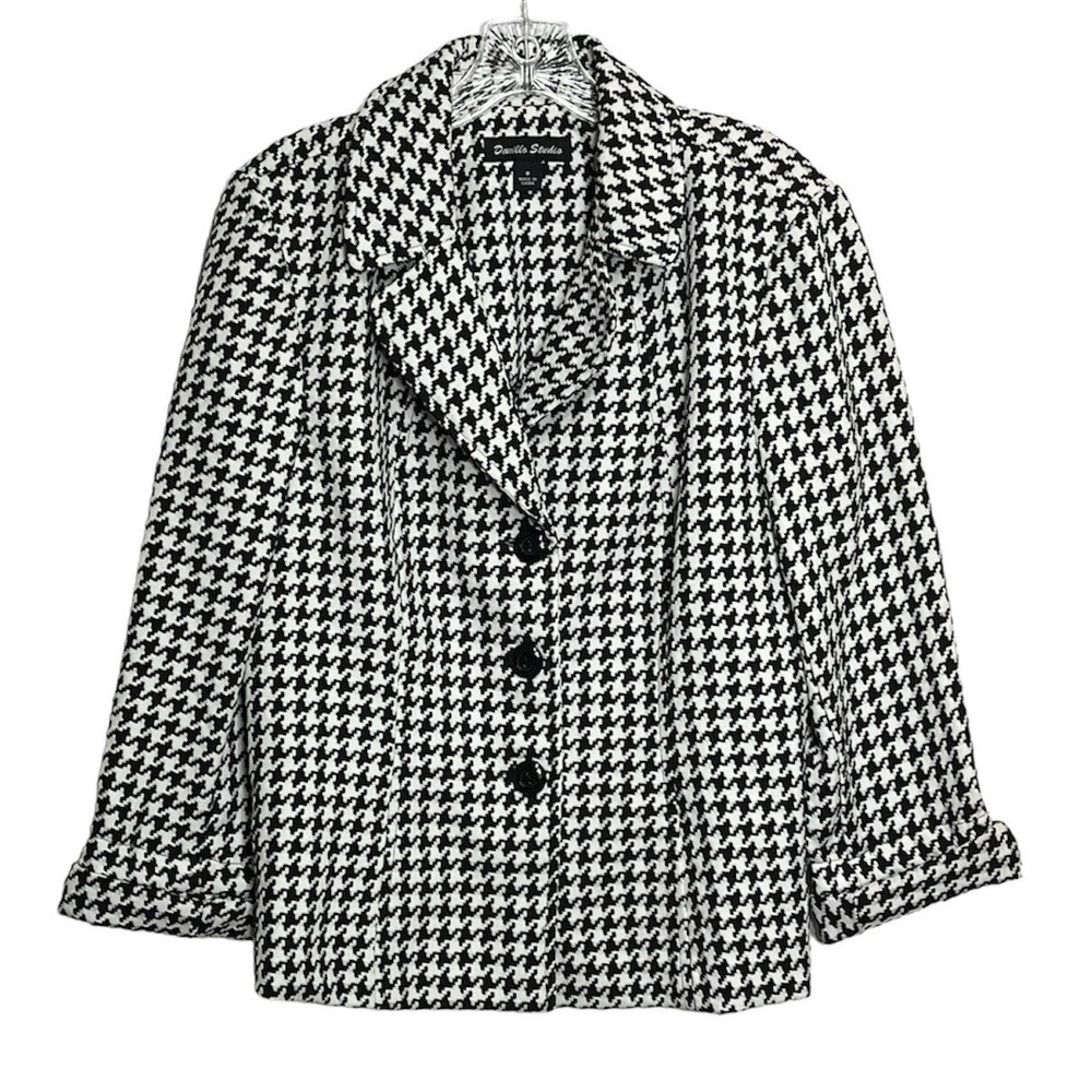 Danillo Studio Women's Houndstooth Blazer Jacket Size 8 Black White Button Front